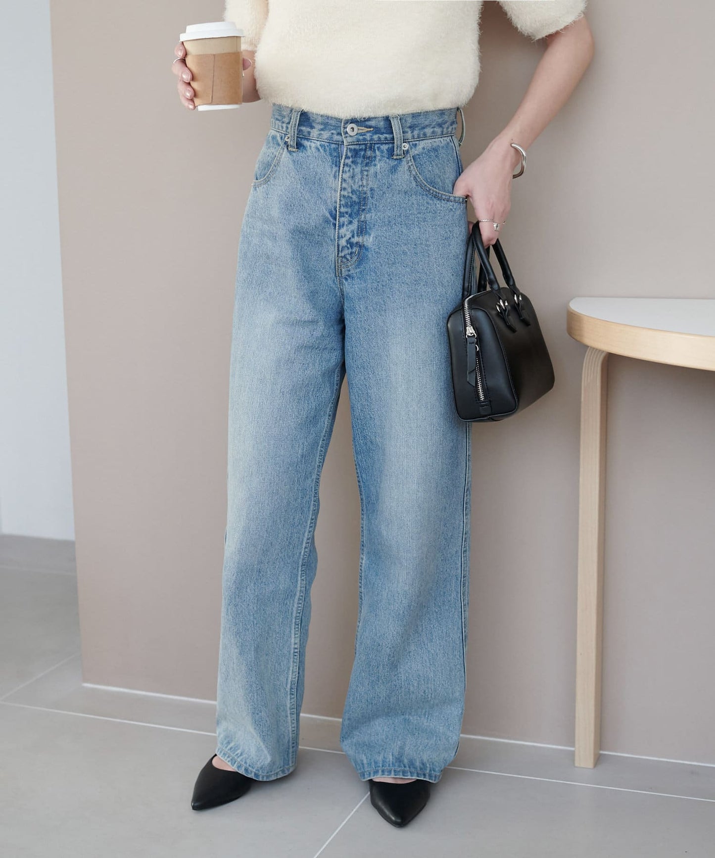 US cotton denim straight pants (sax blue) *JP