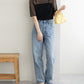 US cotton denim straight pants (sax blue) *JP