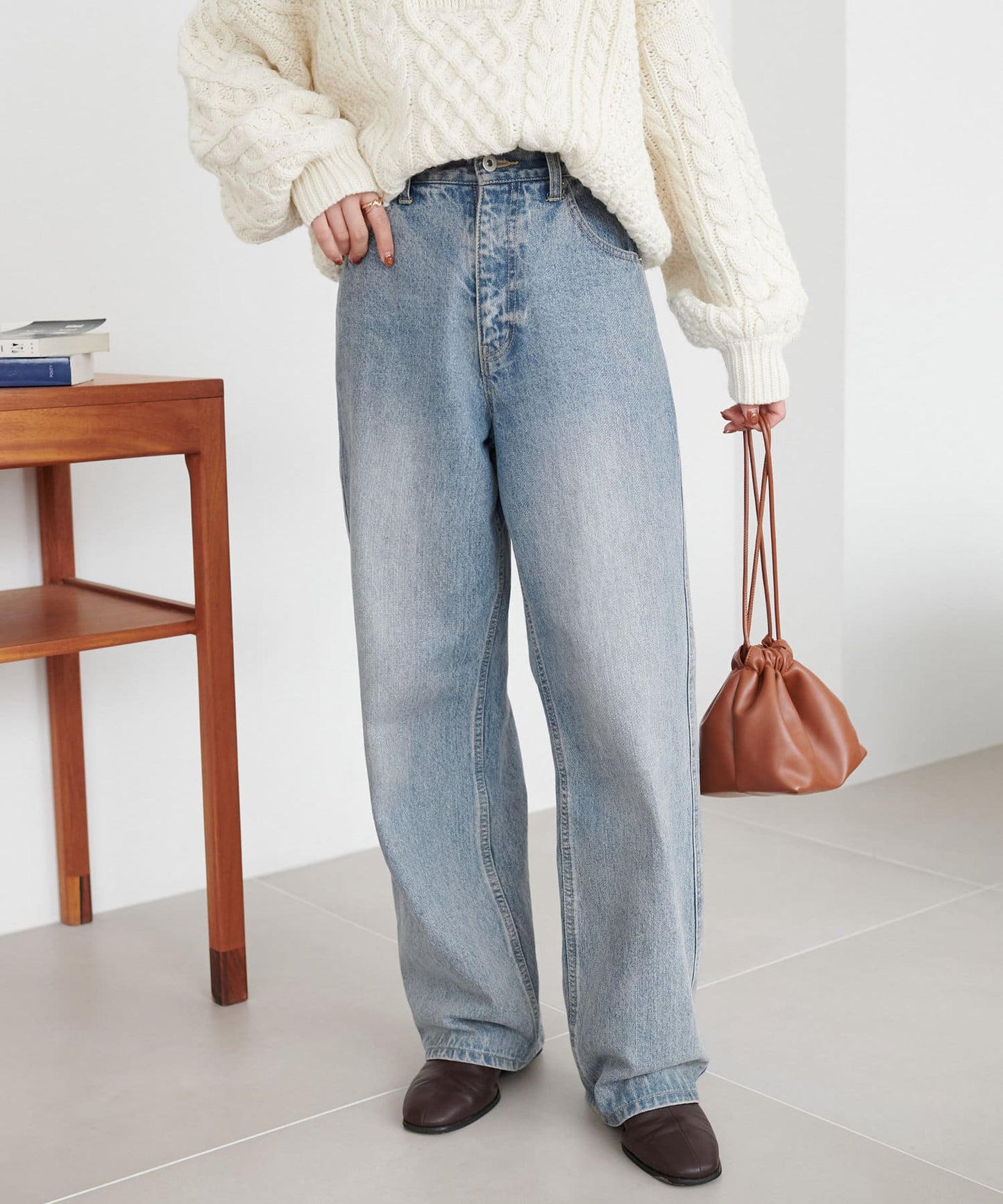 US cotton denim straight pants (sax blue) *JP