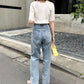 US cotton denim straight pants (sax blue) *JP