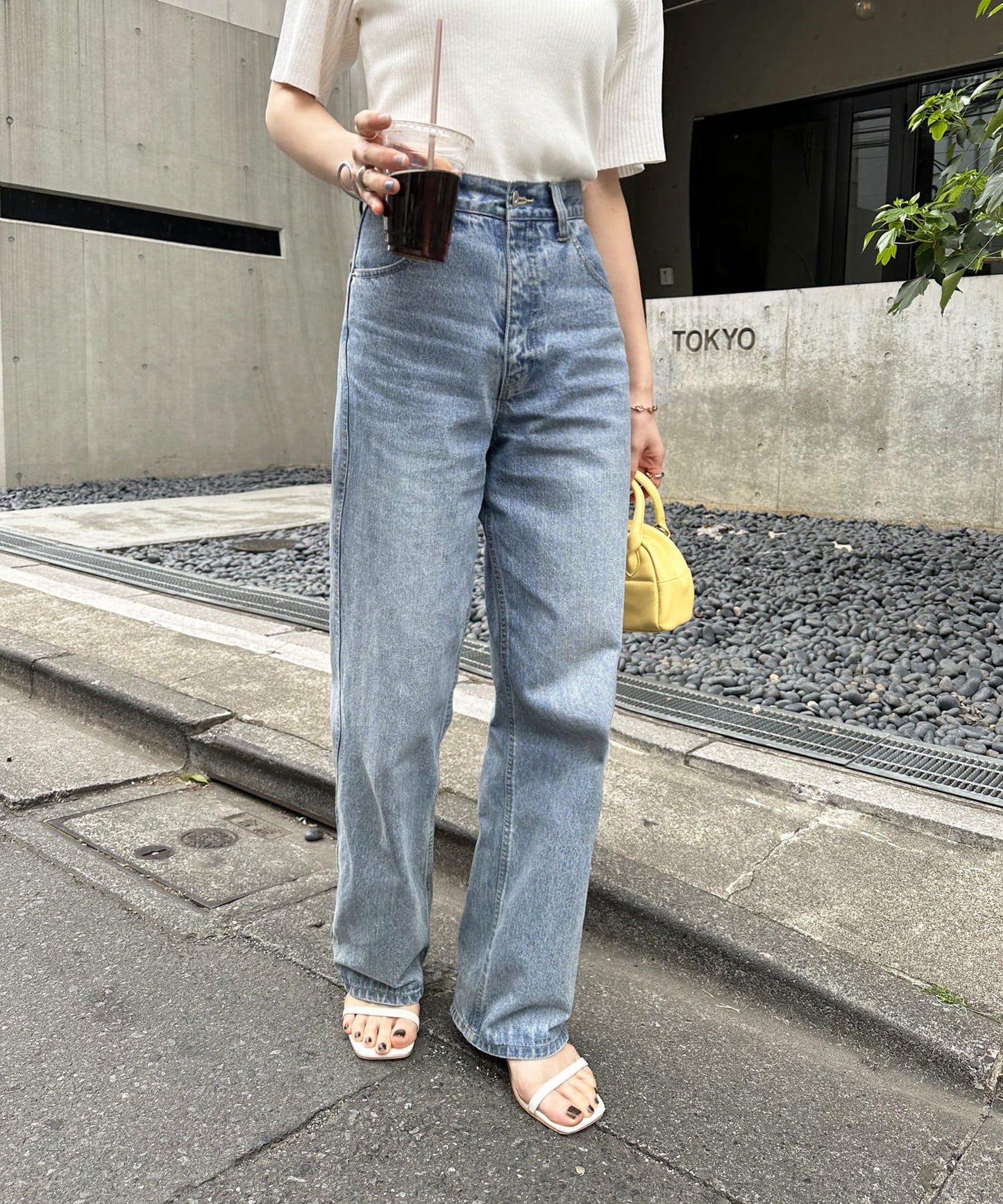 US cotton denim straight pants (sax blue) *JP