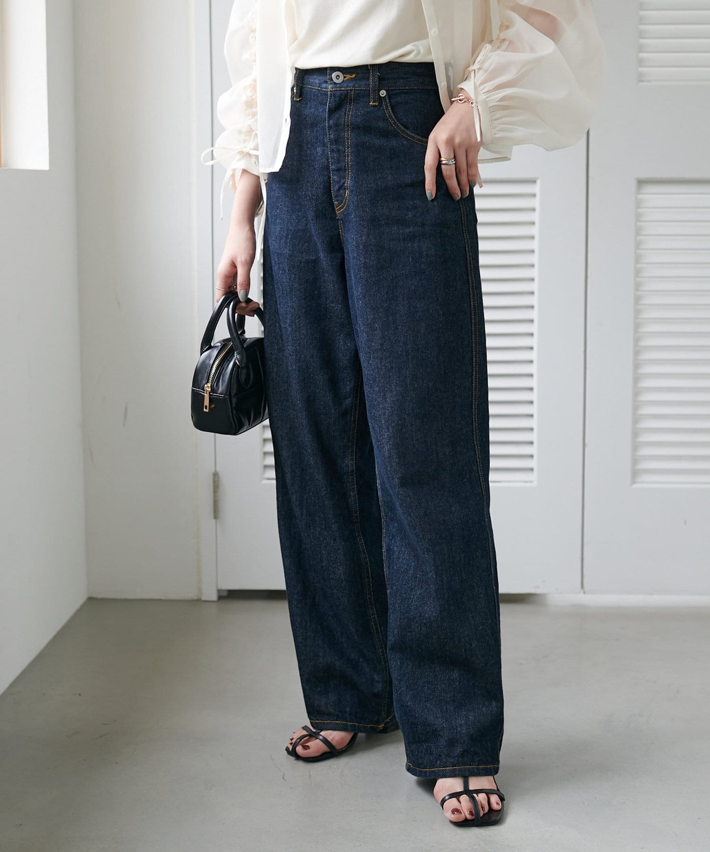 US cotton denim straight pants (navy) *JP