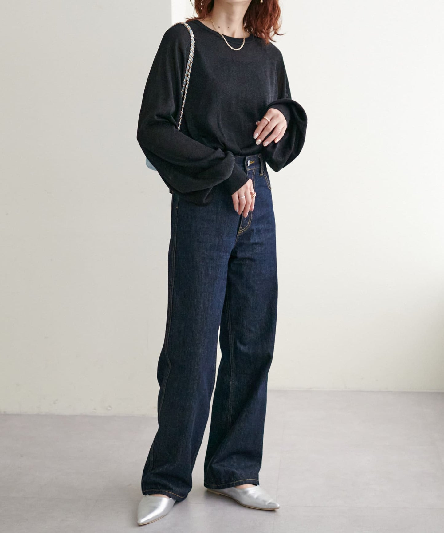 US cotton denim straight pants (navy) *JP