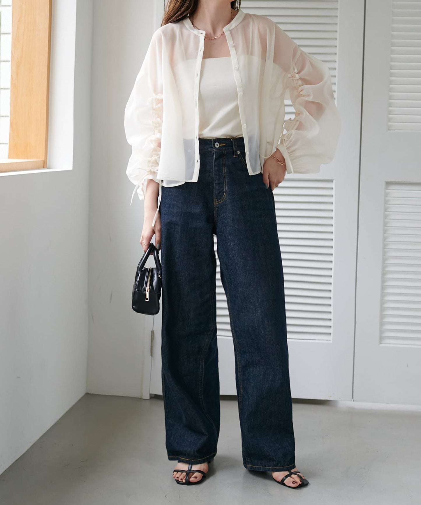 US cotton denim straight pants (navy) *JP