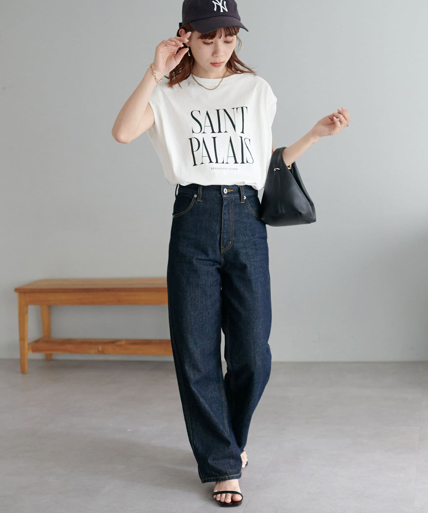 US cotton denim straight pants (navy) *JP