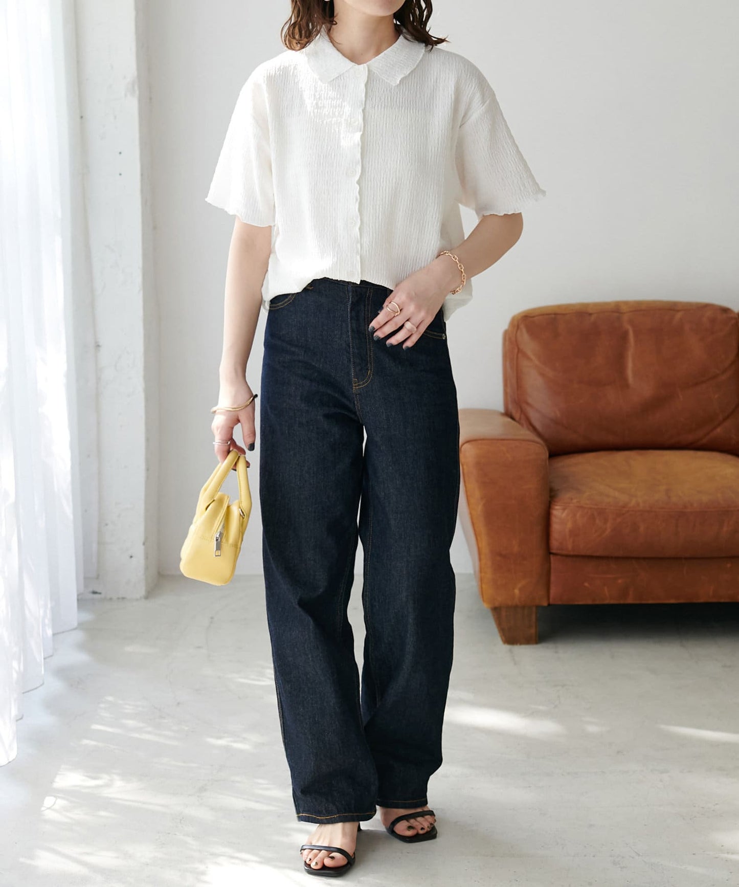 US cotton denim straight pants (navy) *JP