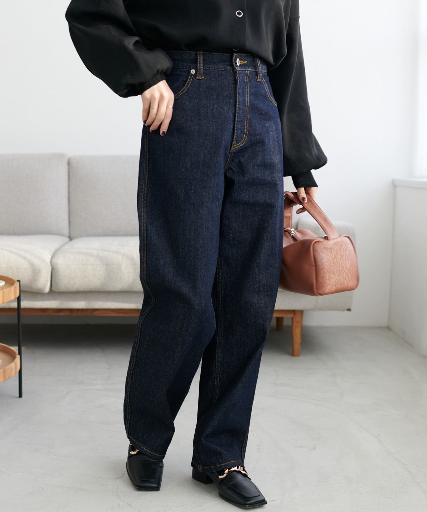 US cotton denim straight pants (navy) *JP