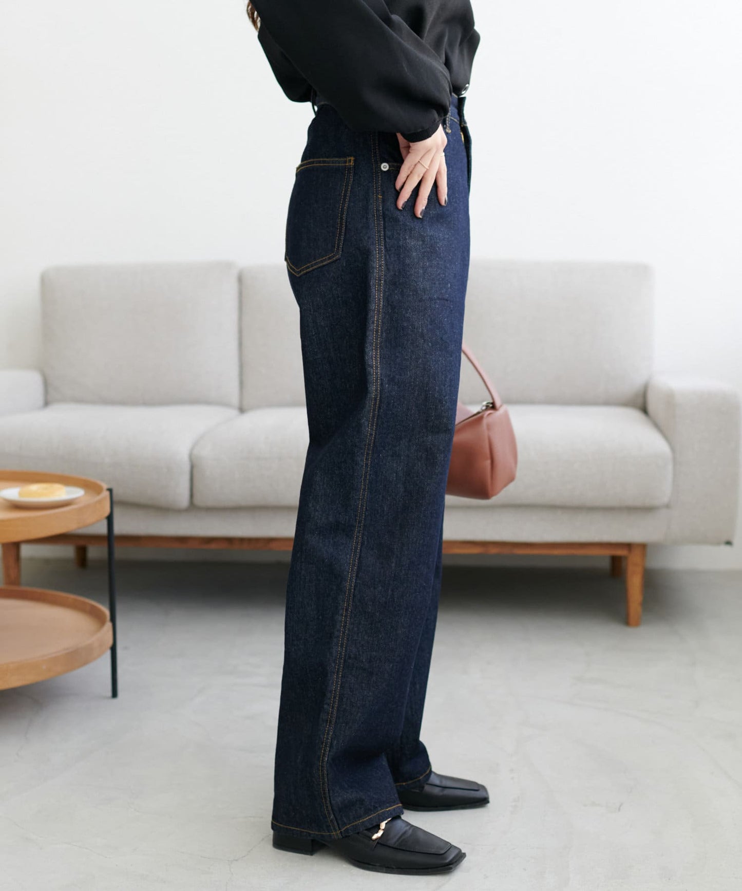 US cotton denim straight pants (navy) *JP