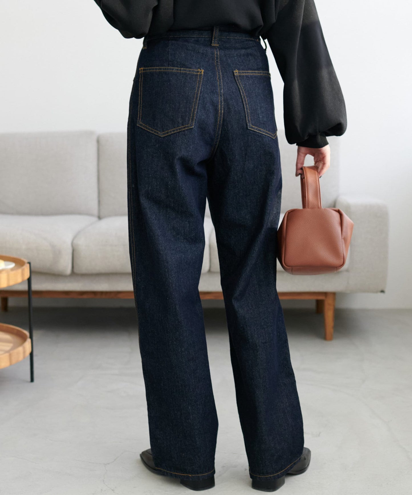 US cotton denim straight pants (navy) *JP