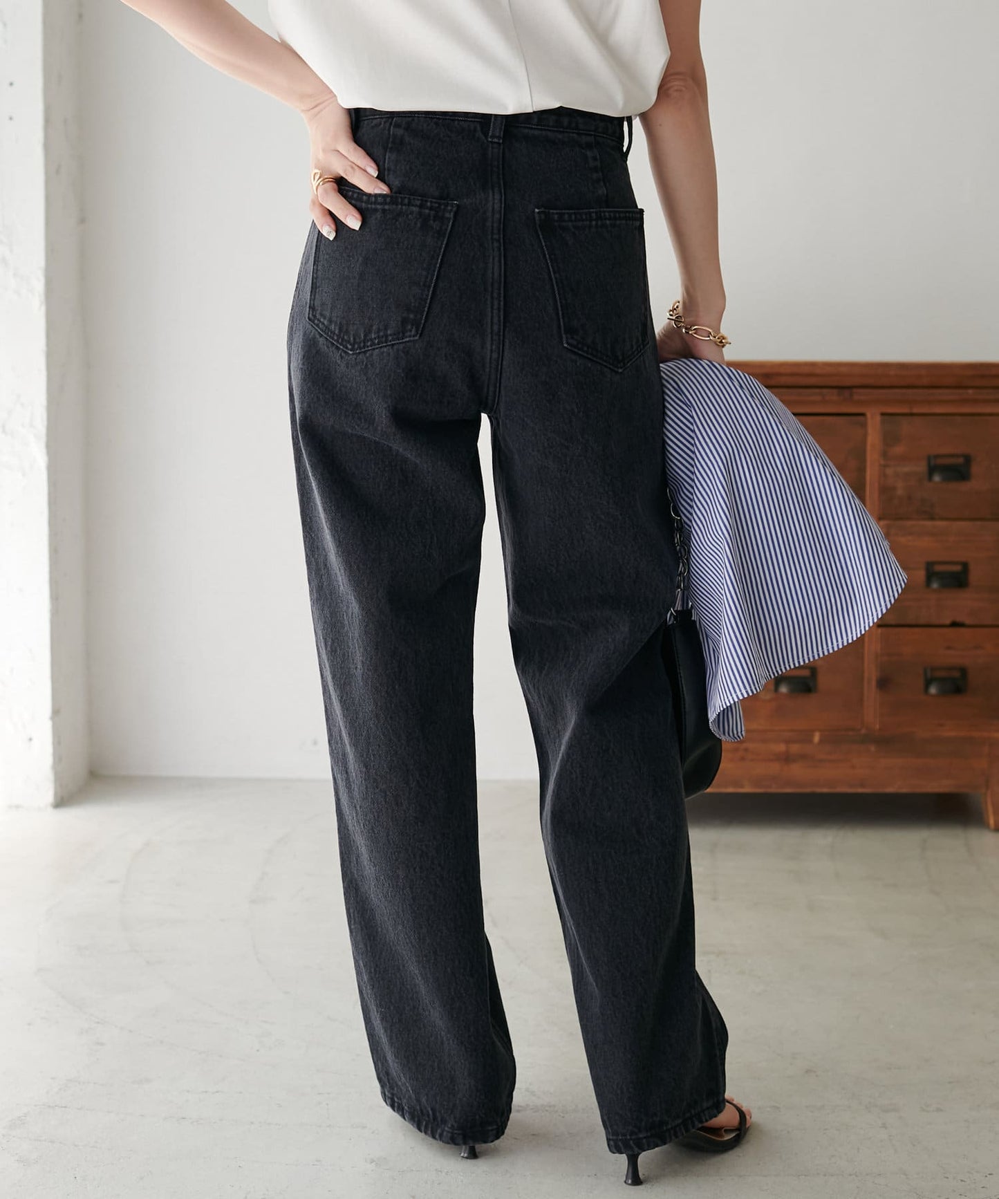 US cotton denim straight pants (black) *JP