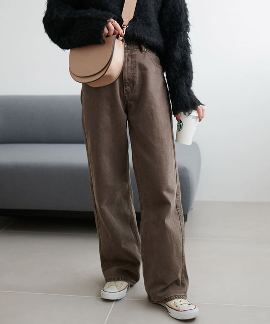 US cotton denim straight pants (brown) *JP