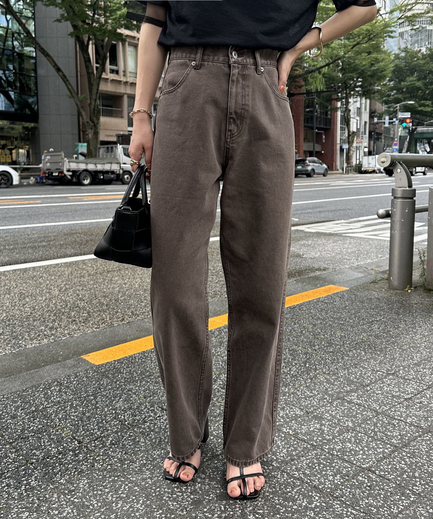 US cotton denim straight pants (brown) *JP