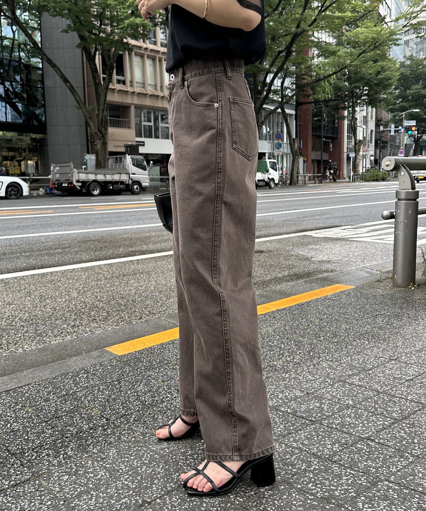 US cotton denim straight pants (brown) *JP