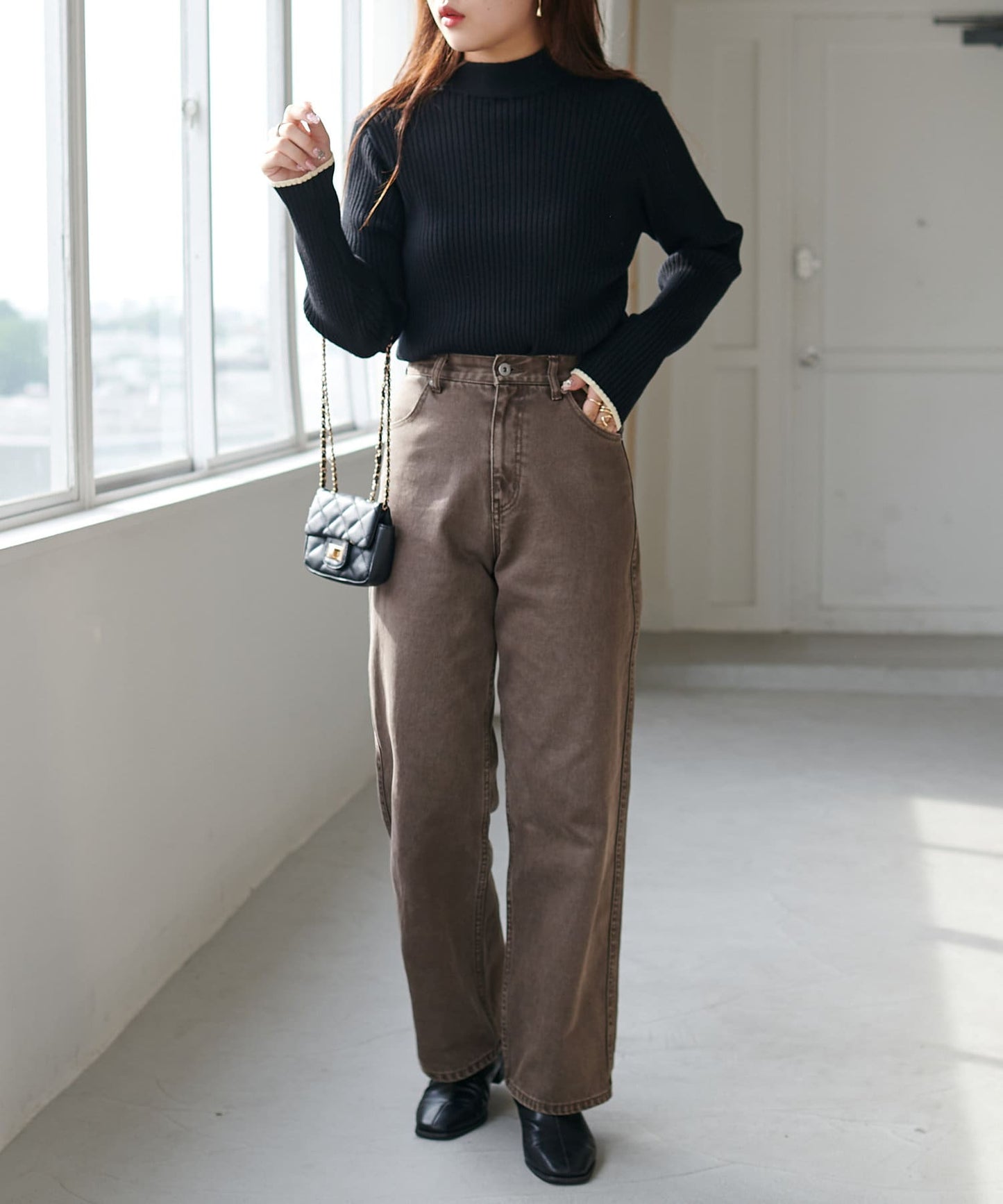 US cotton denim straight pants (brown) *JP