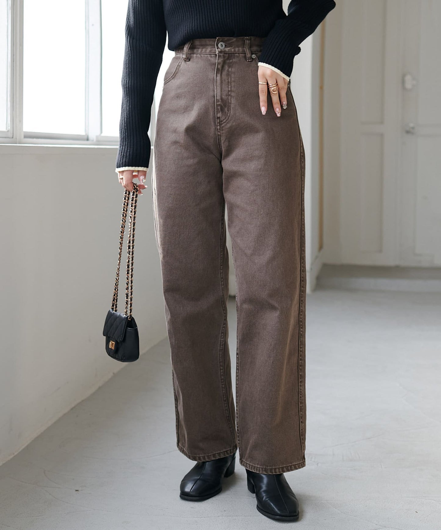 US cotton denim straight pants (brown) *JP