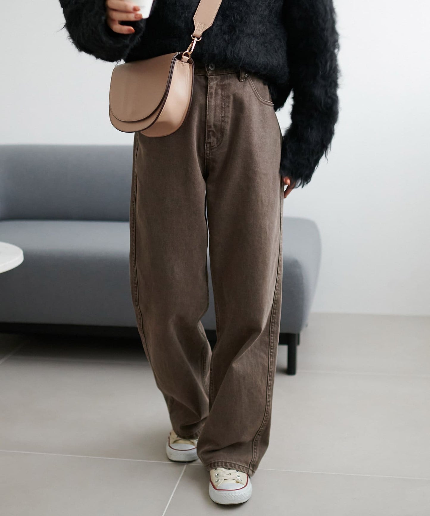 US cotton denim straight pants (brown) *JP