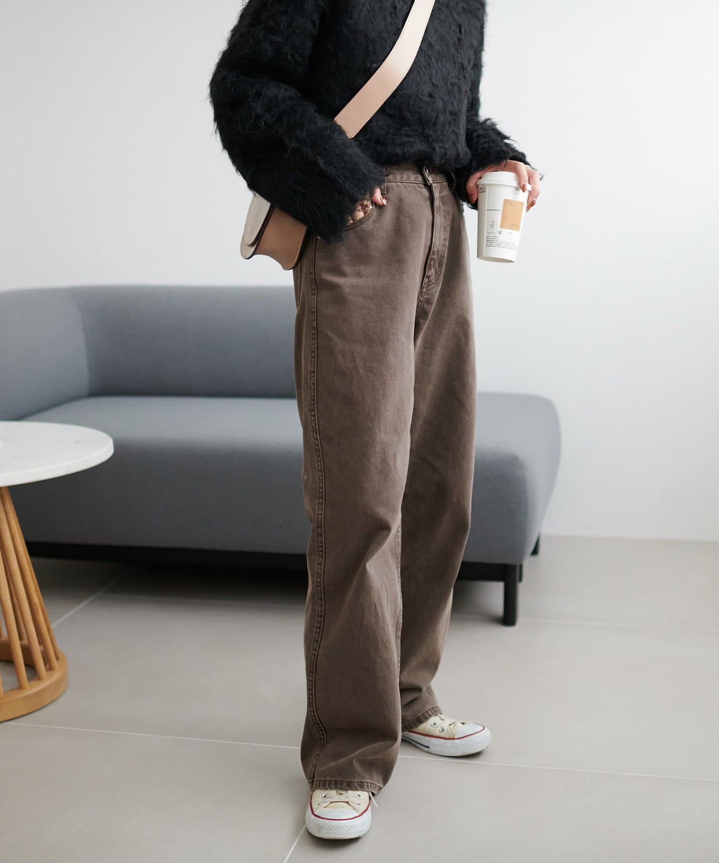 US cotton denim straight pants (brown) *JP