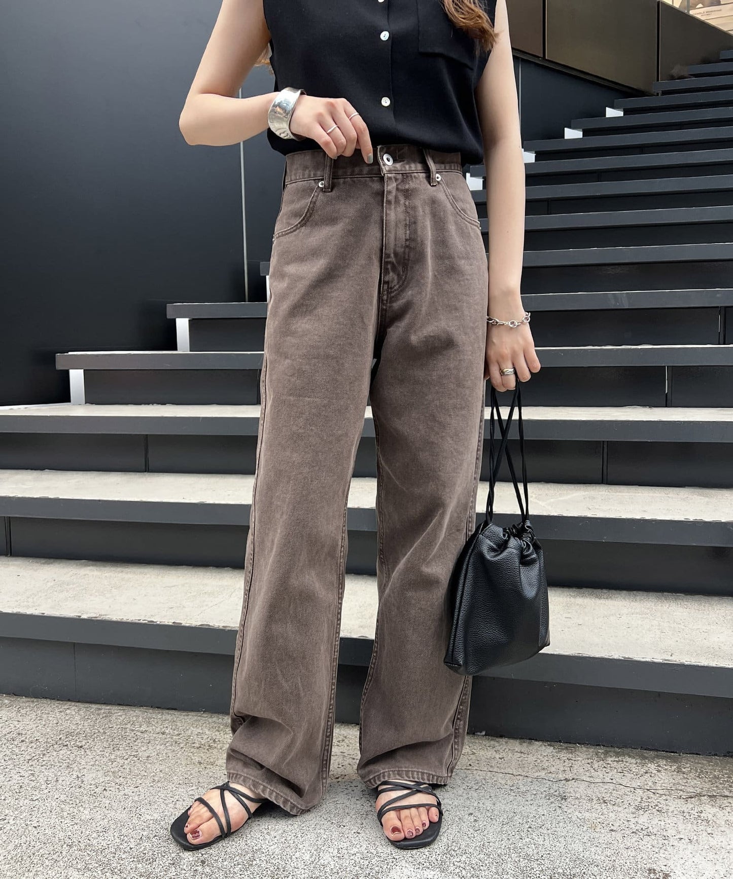 US cotton denim straight pants (brown) *JP