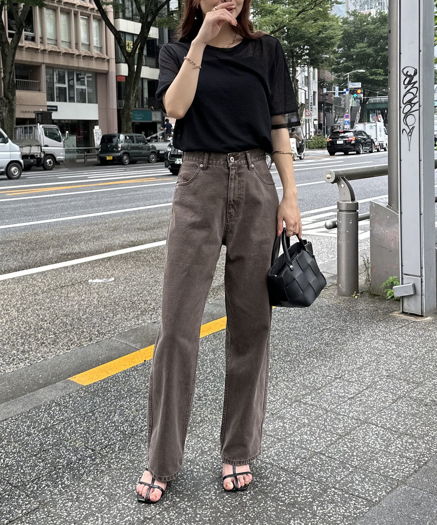 US cotton denim straight pants (brown) *JP