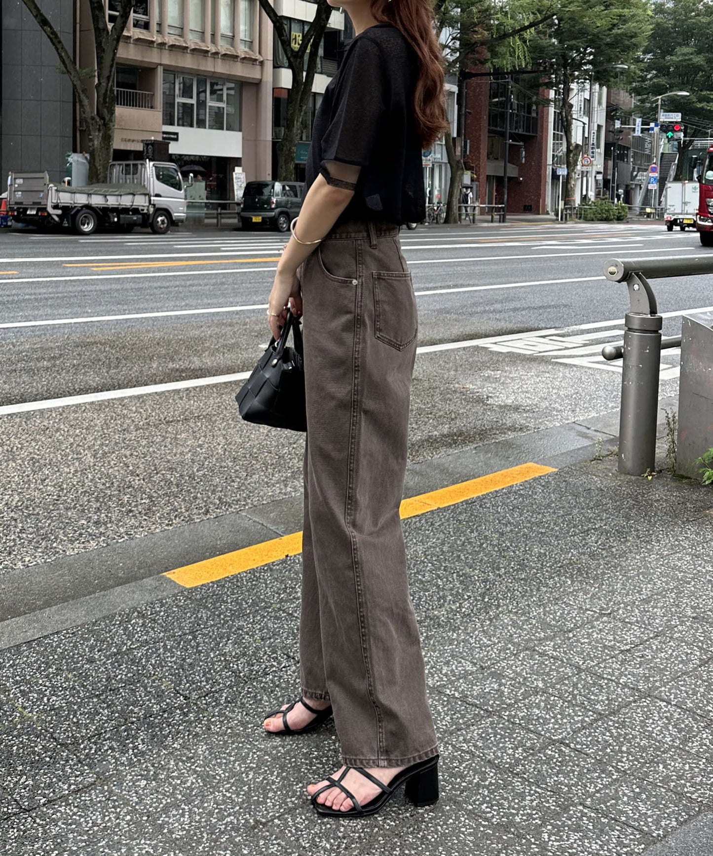 US cotton denim straight pants (brown) *JP