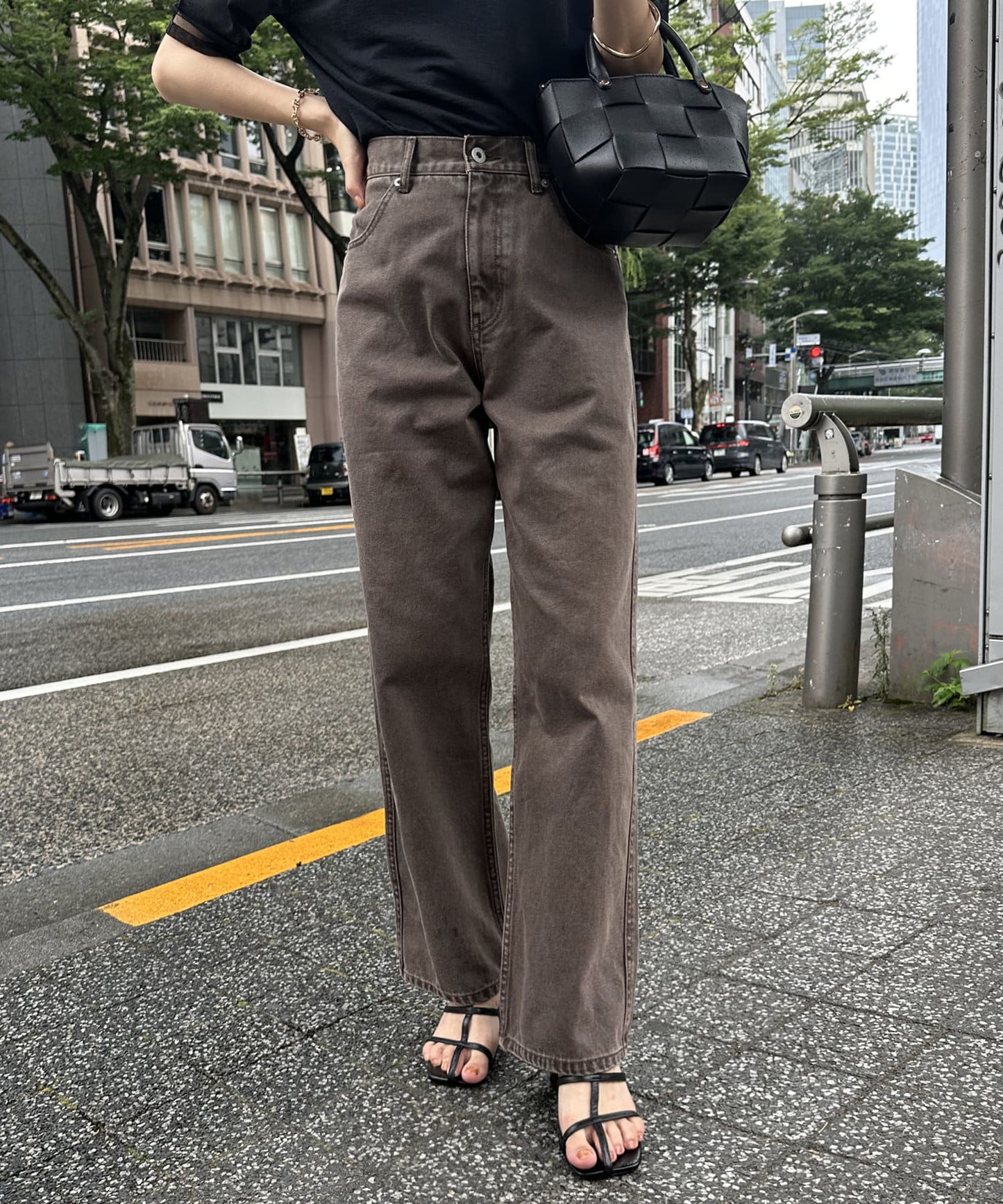 US cotton denim straight pants (brown) *JP