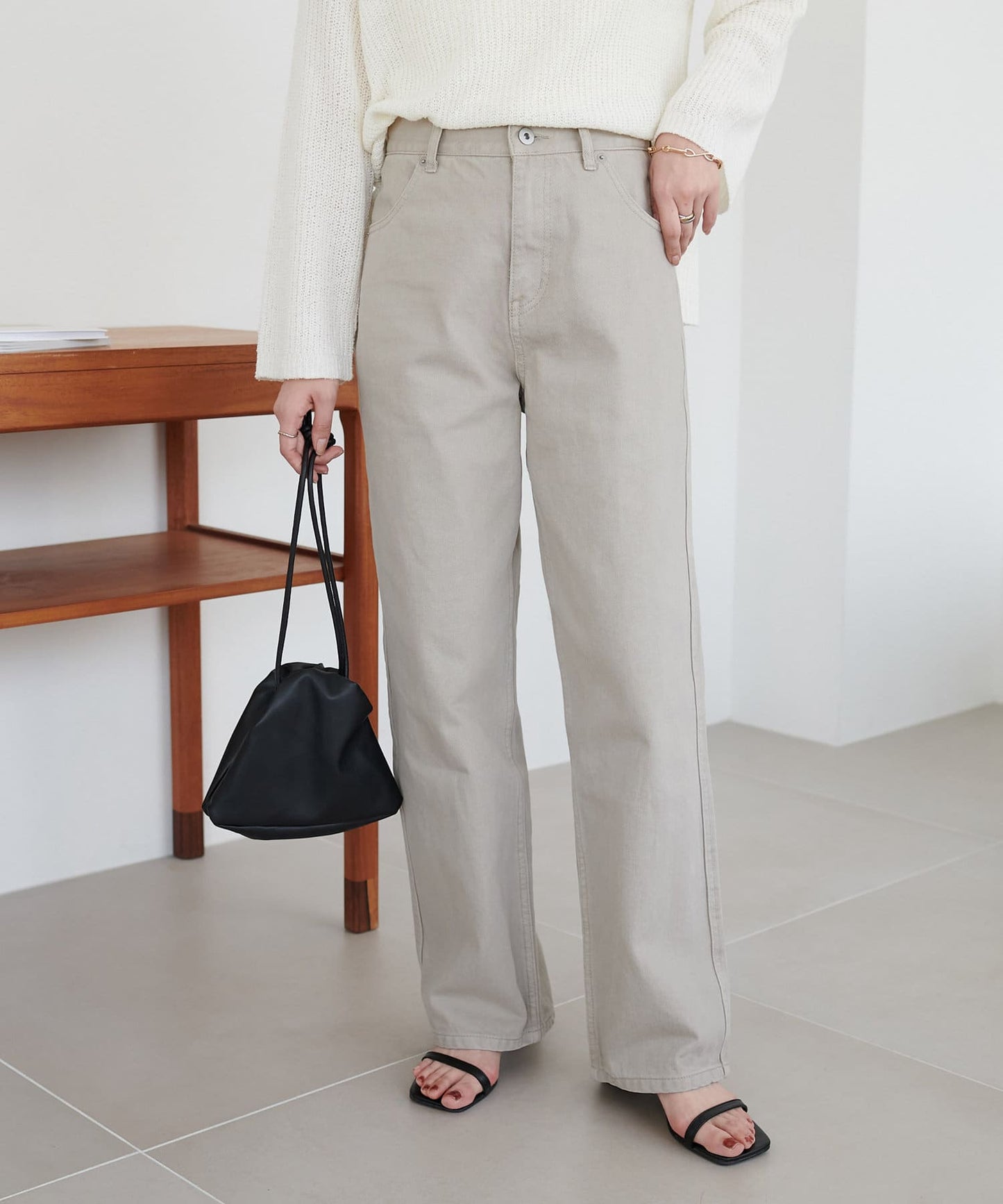 US cotton denim straight pants (light grey) *JP