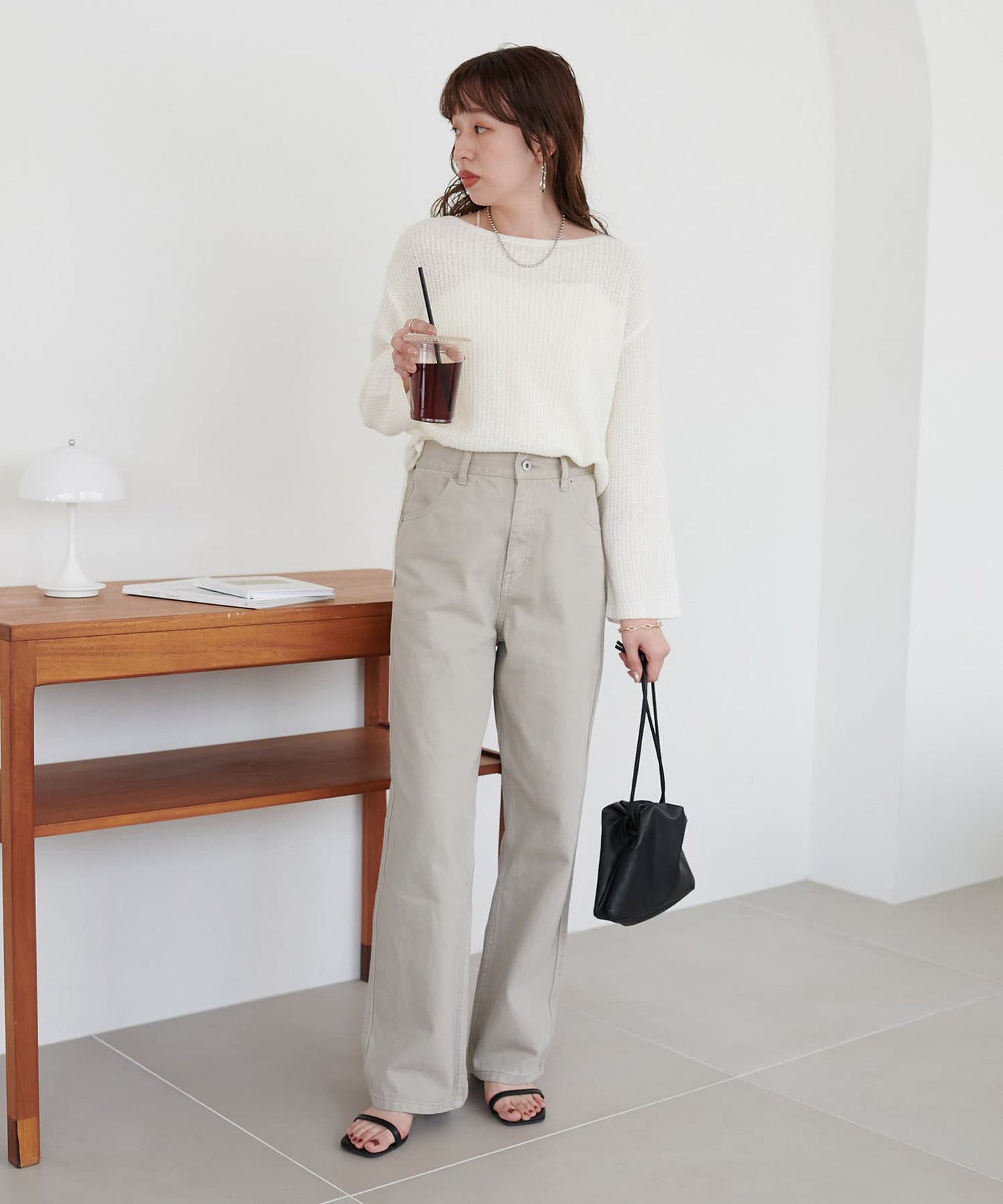 US cotton denim straight pants (light grey) *JP