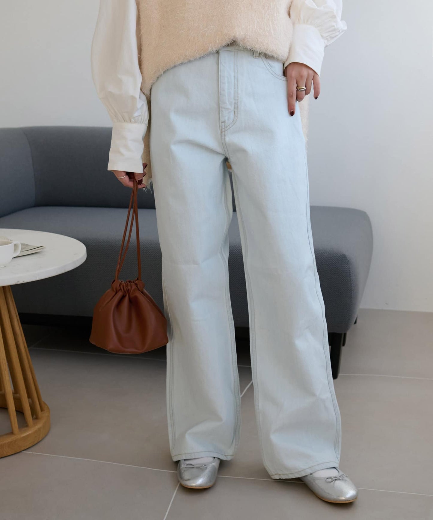 US cotton denim straight pants (light blue) *JP