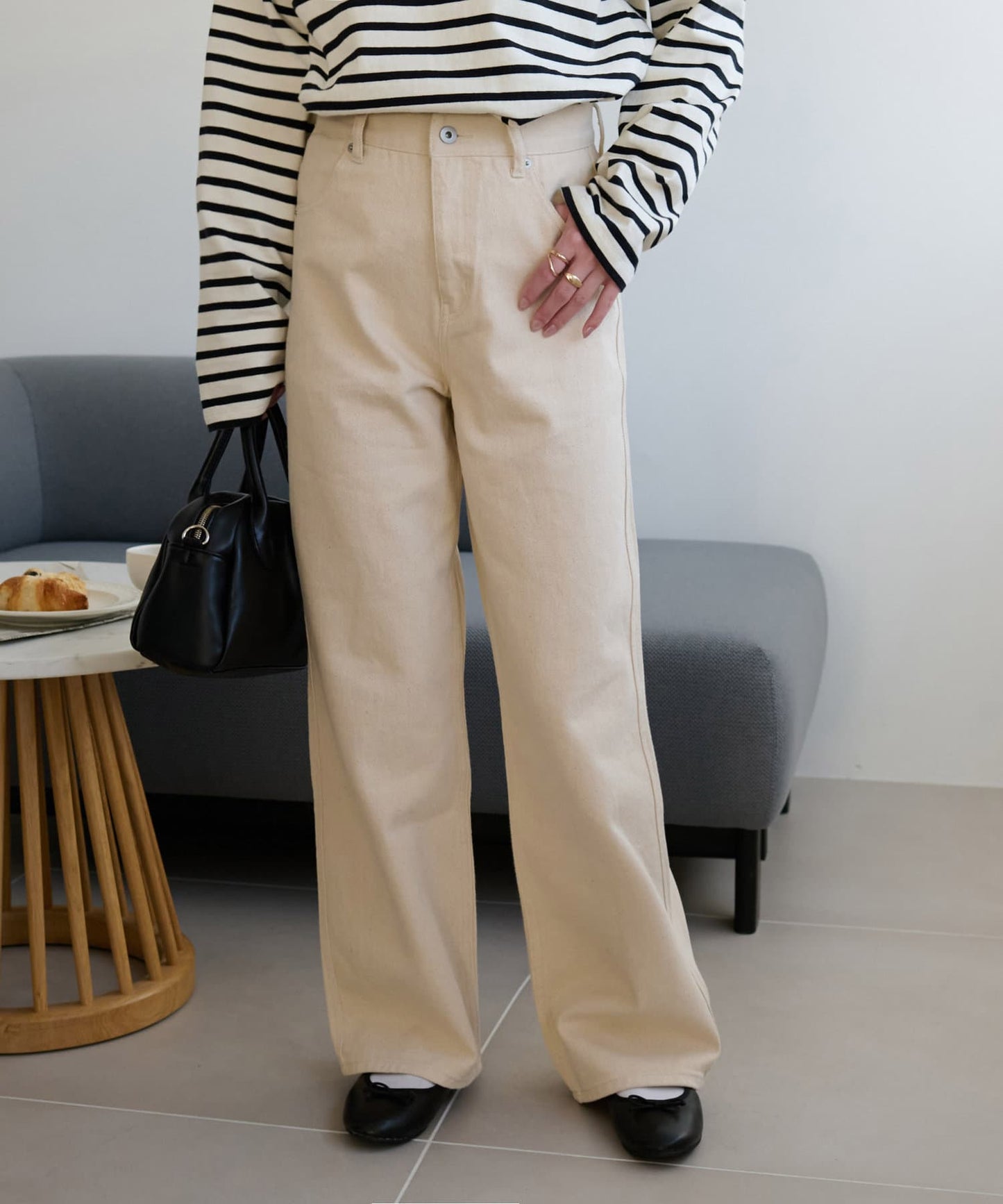 US cotton denim straight pants (ivory) *JP