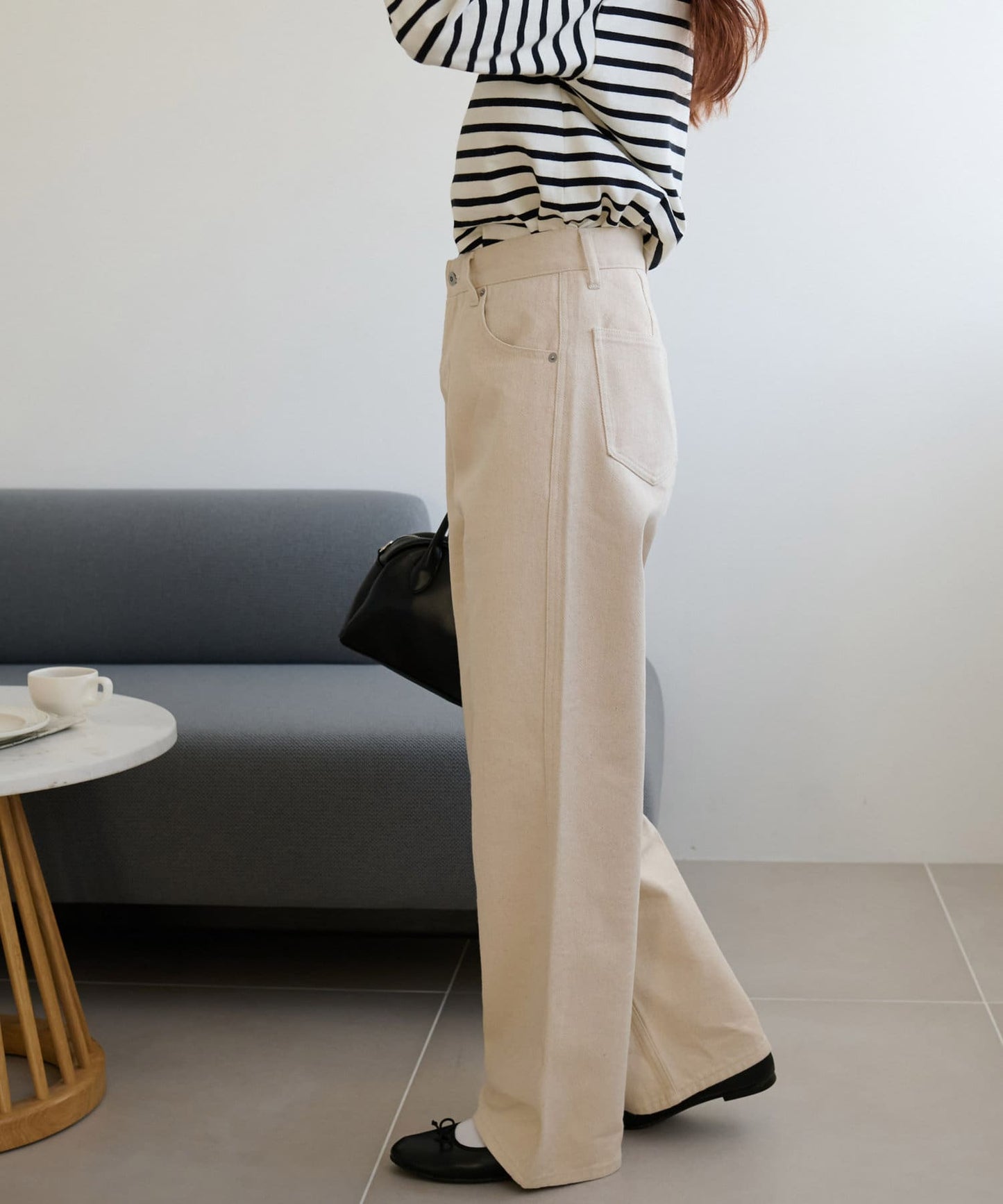 US cotton denim straight pants (ivory) *JP