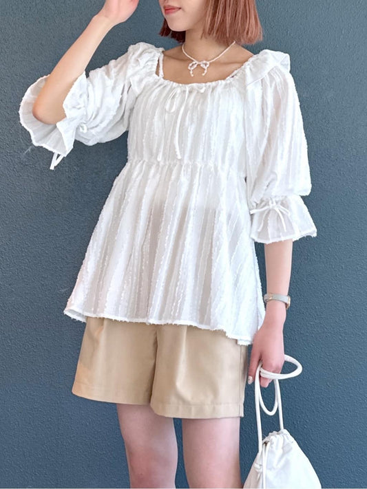 2way frilled collar top (white) *JP