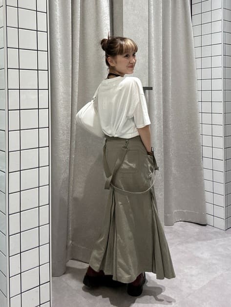 suspender maxi skirt (light khaki) *JP