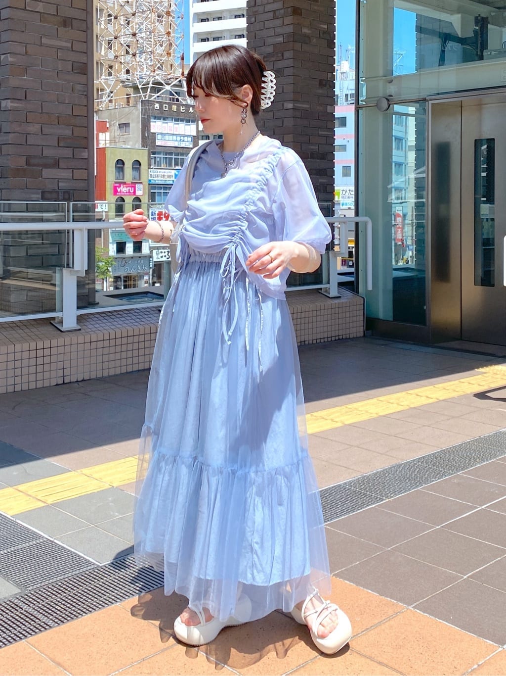 front draw sheer top (blue) *JP