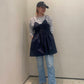 shirred mini dress (navy) *JP