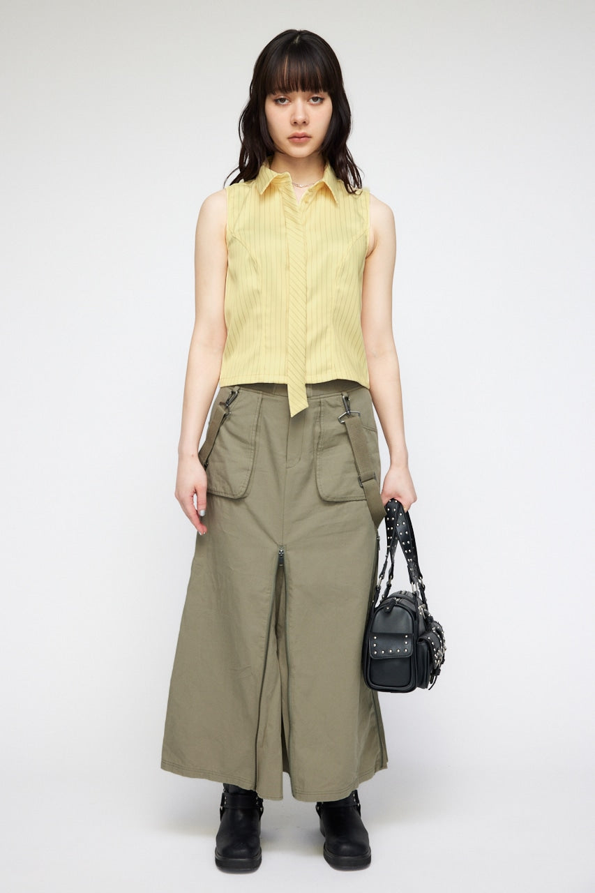 suspender maxi skirt (light khaki) *JP