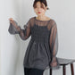 shirring tulle top (charcoal) *JP