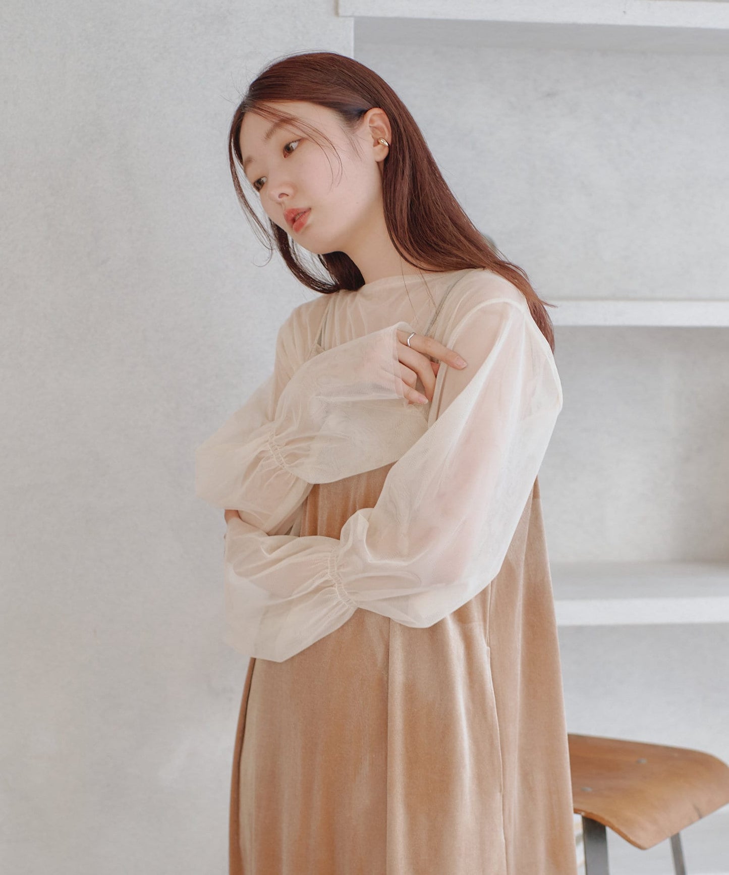 shirring tulle top (ivory) *JP