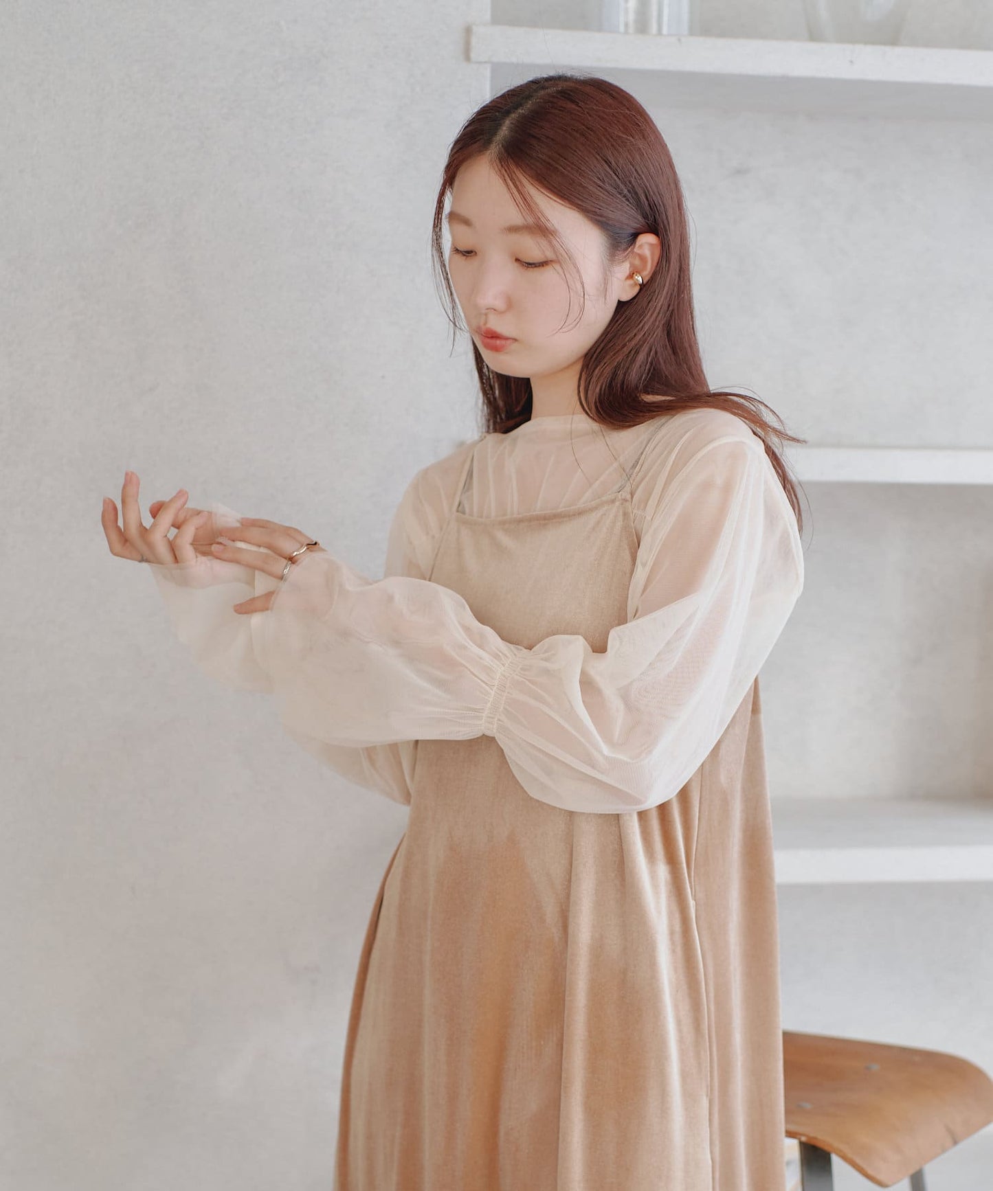 shirring tulle top (ivory) *JP