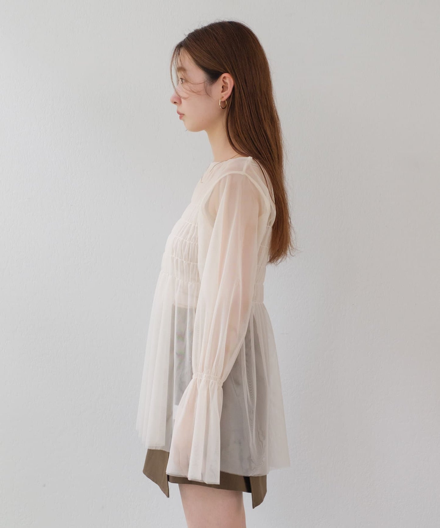 shirring tulle top (ivory) *JP