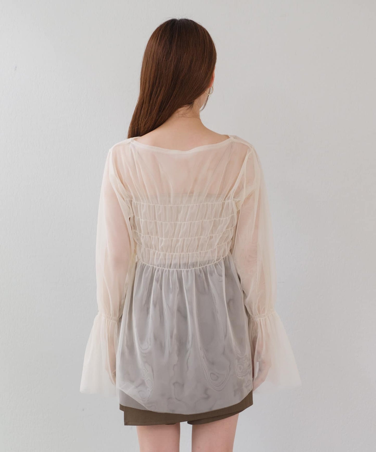 shirring tulle top (ivory) *JP