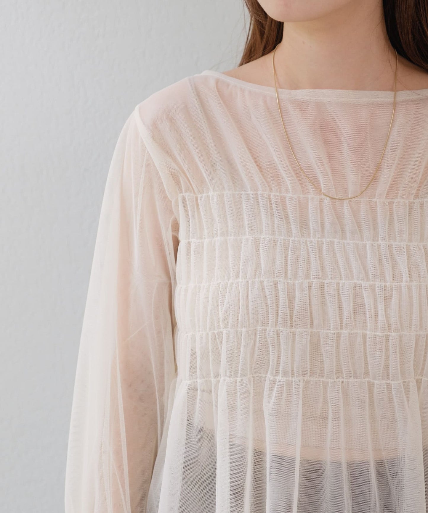 shirring tulle top (ivory) *JP