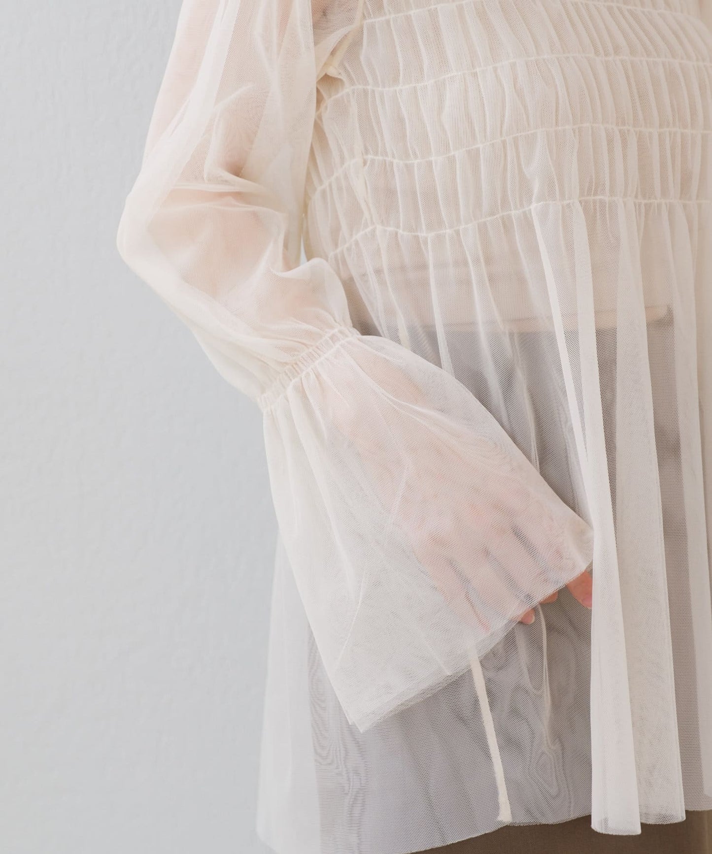 shirring tulle top (ivory) *JP