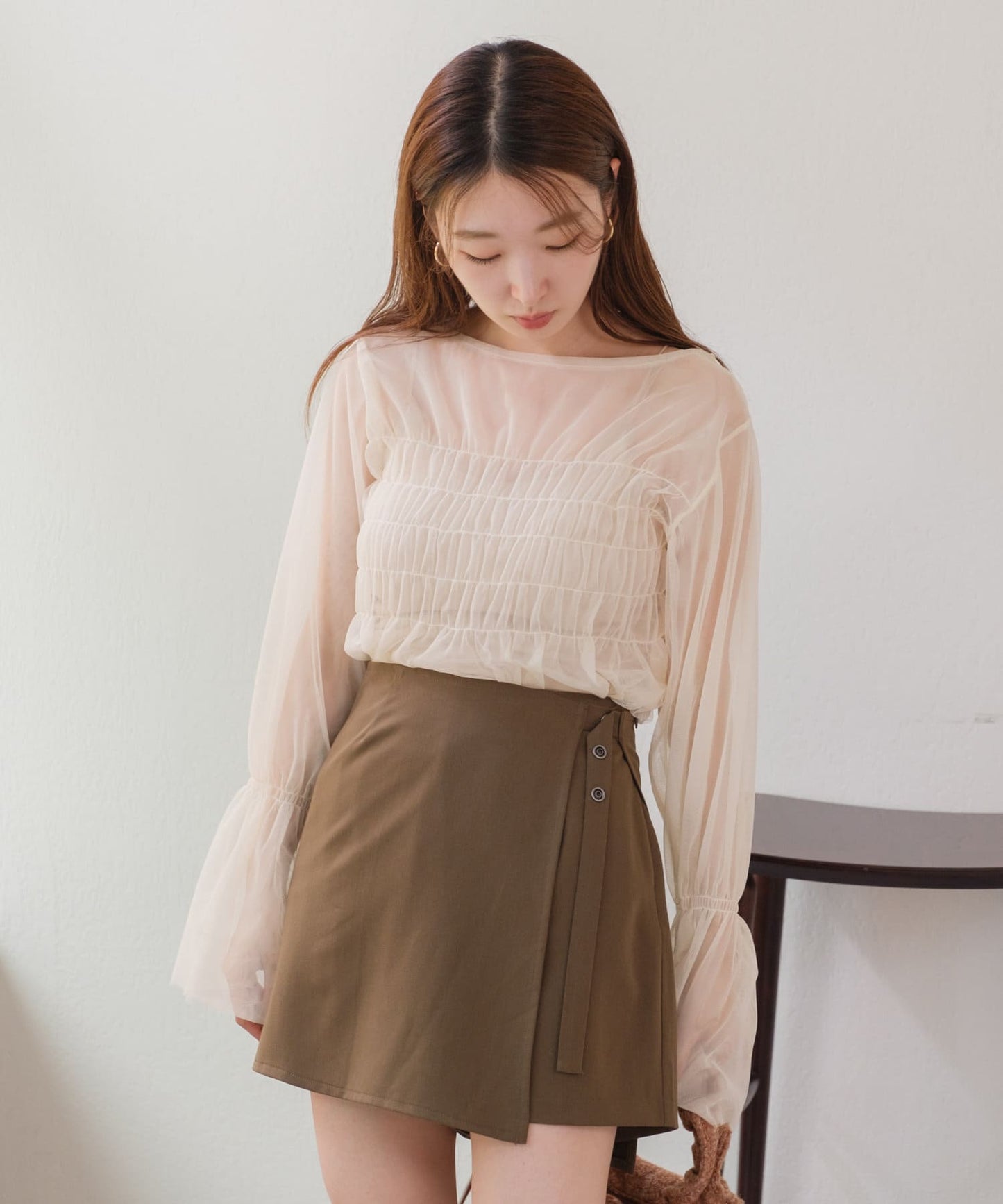 shirring tulle top (ivory) *JP