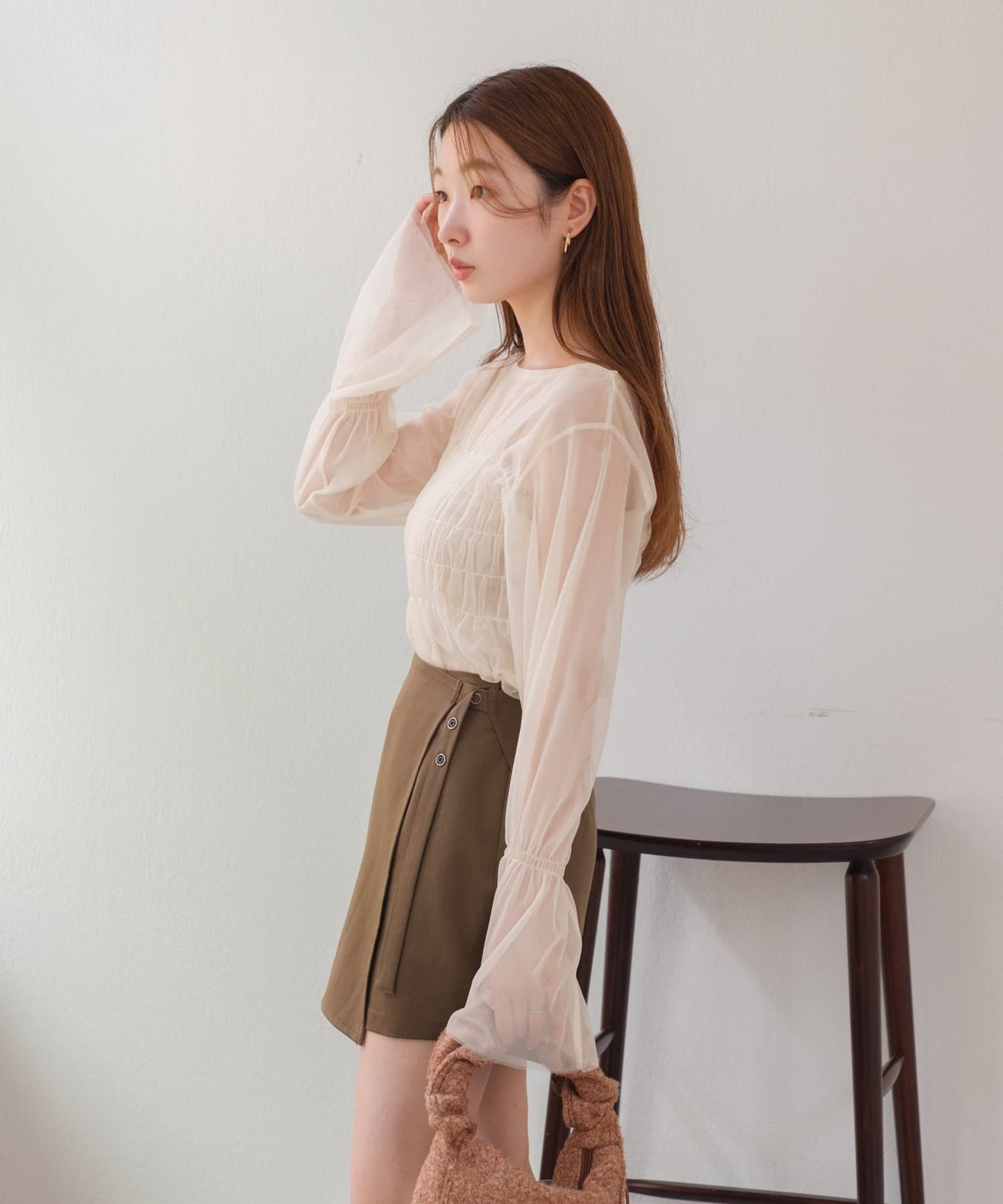 shirring tulle top (ivory) *JP