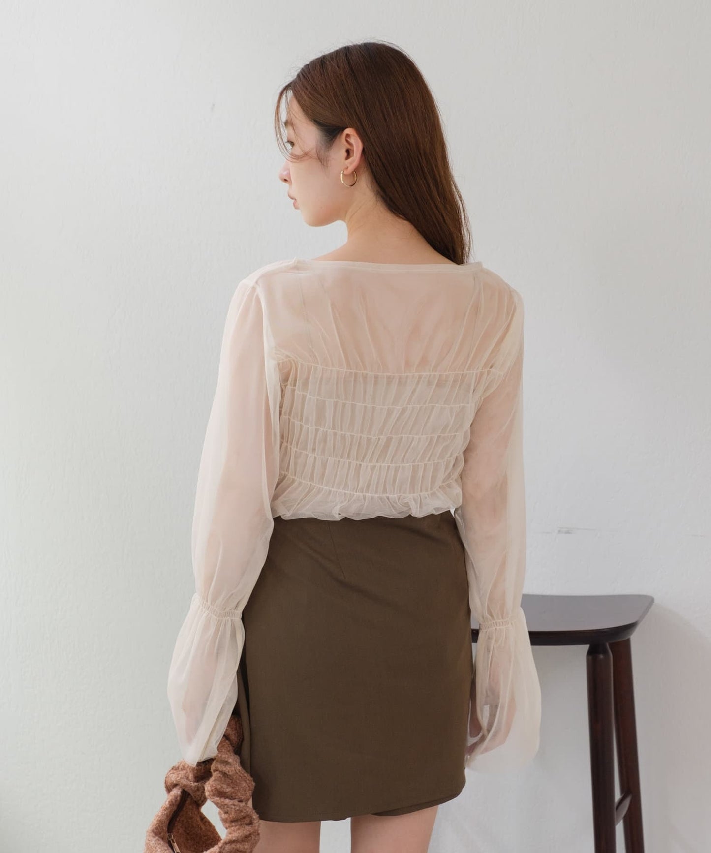 shirring tulle top (ivory) *JP