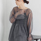 shirring tulle top (charcoal) *JP