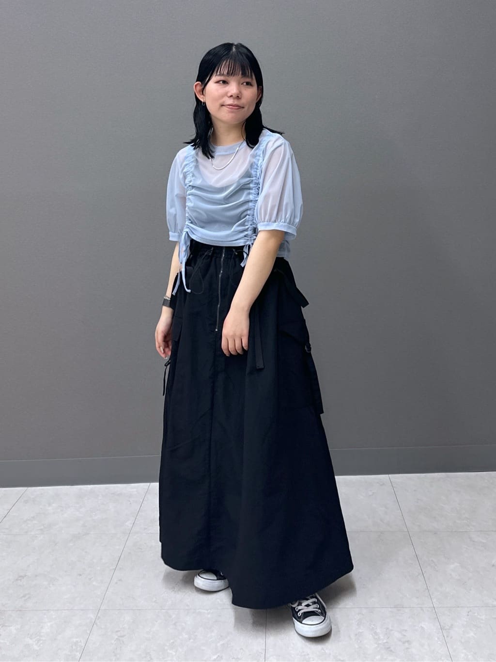 front draw sheer top (blue) *JP