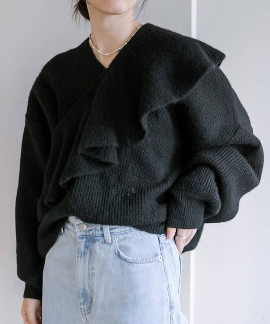 ruffle knit set (black) *JP