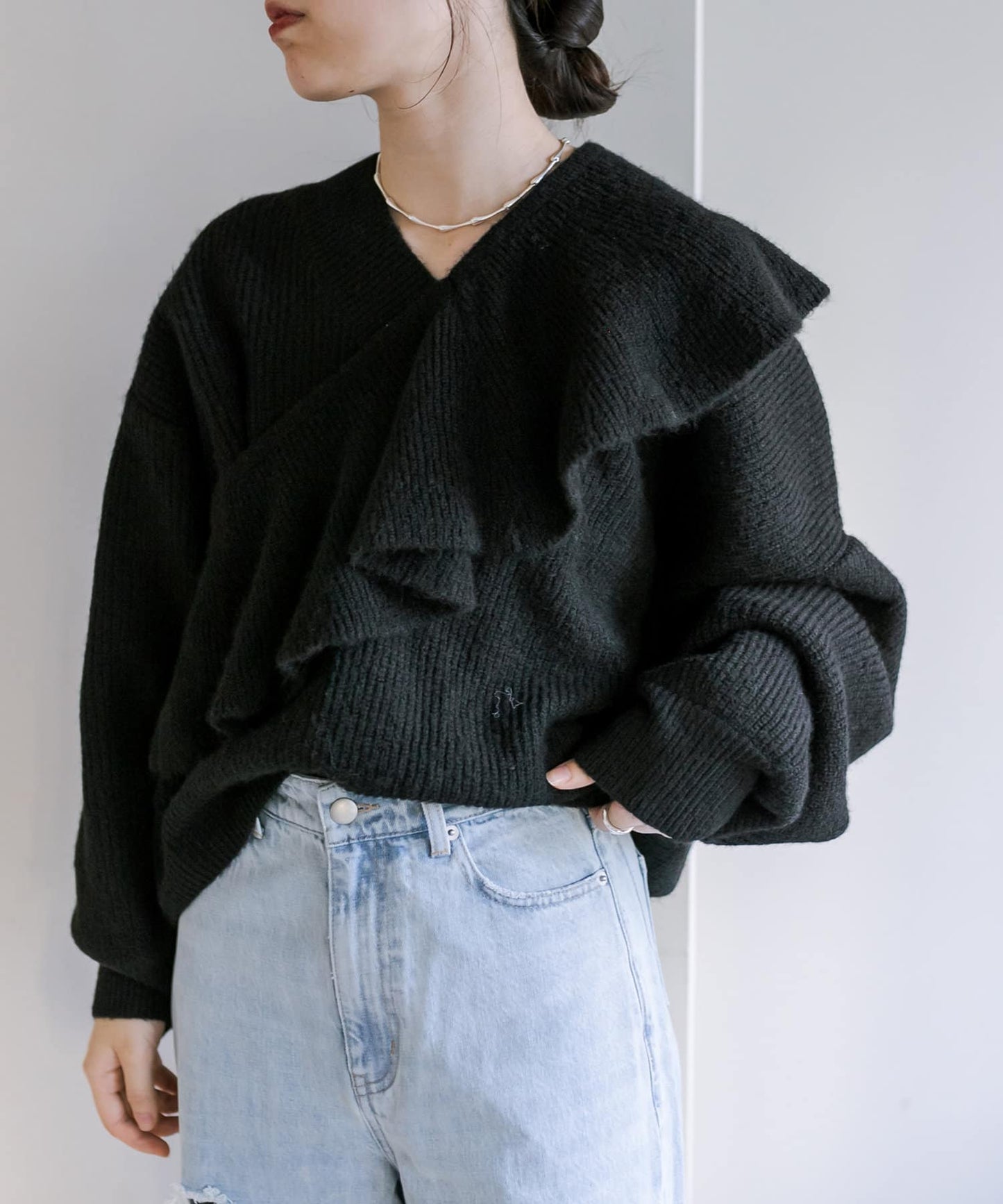 ruffle knit set (black) *JP