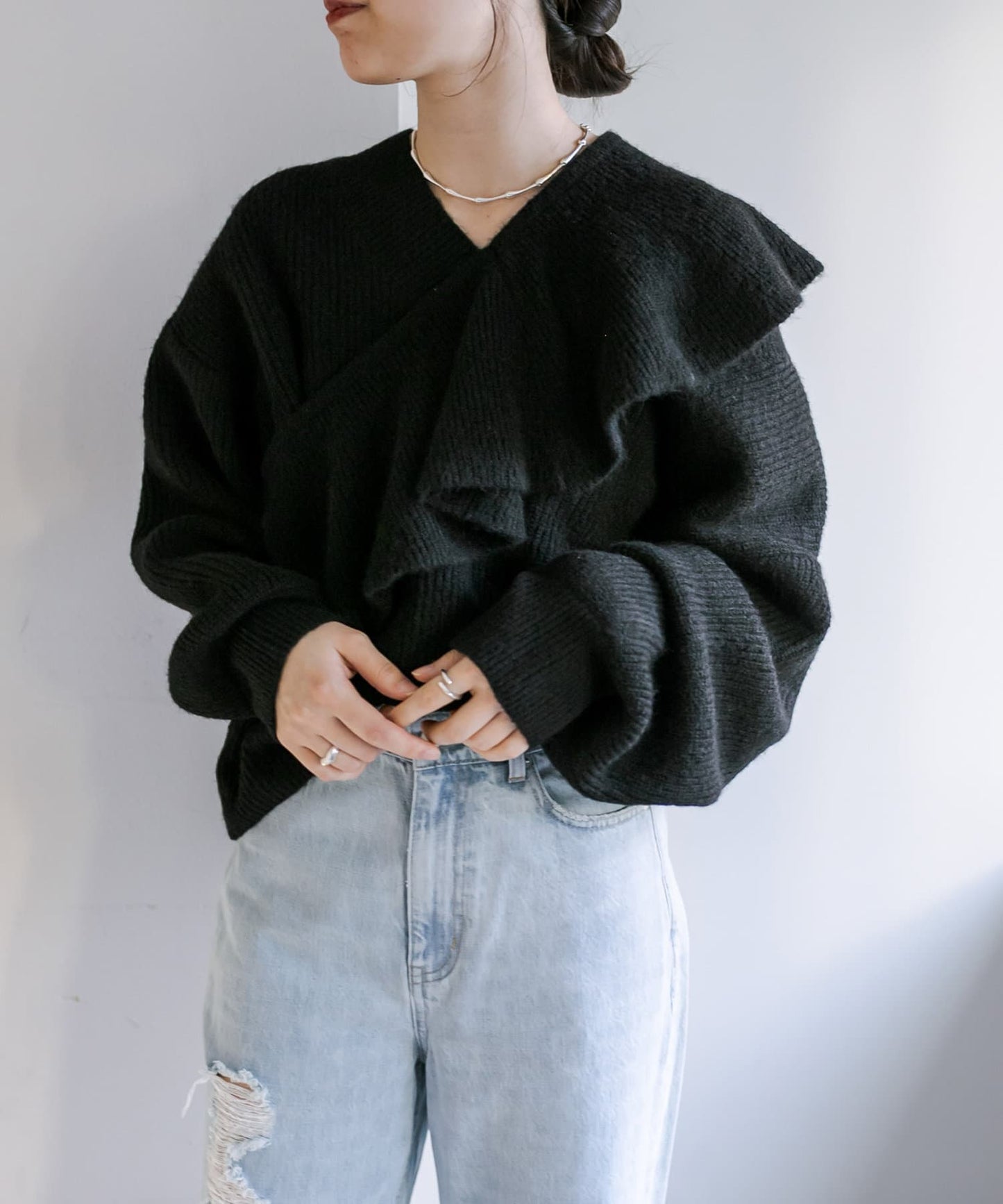 ruffle knit set (black) *JP